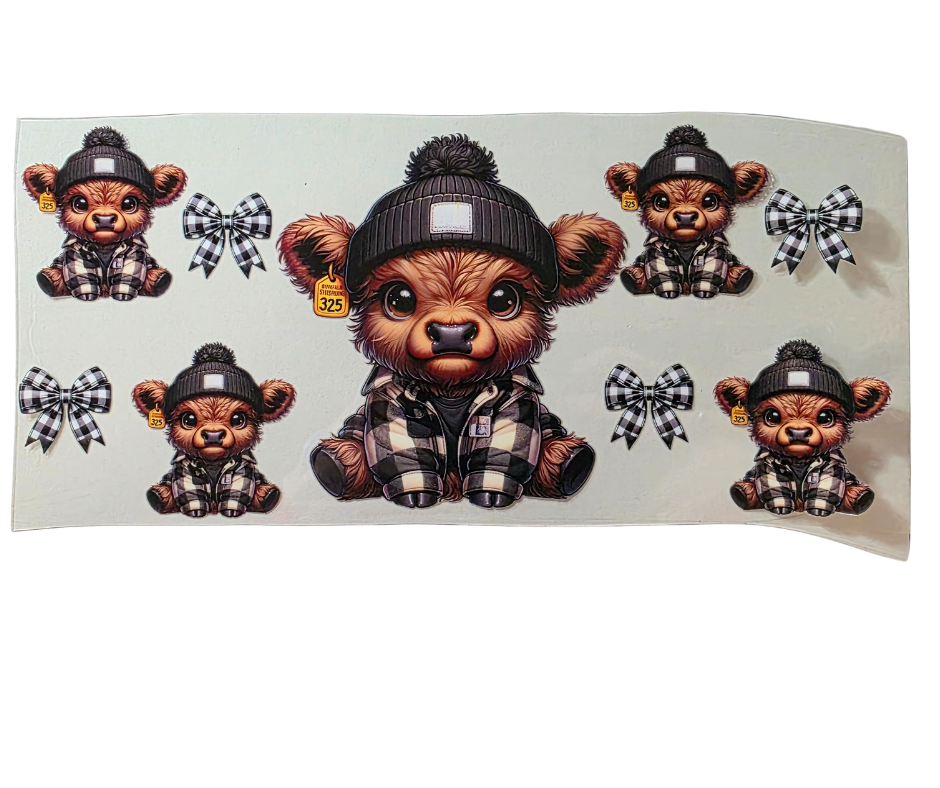 HIGHLAND COW BLACK AND WHITE BOWS