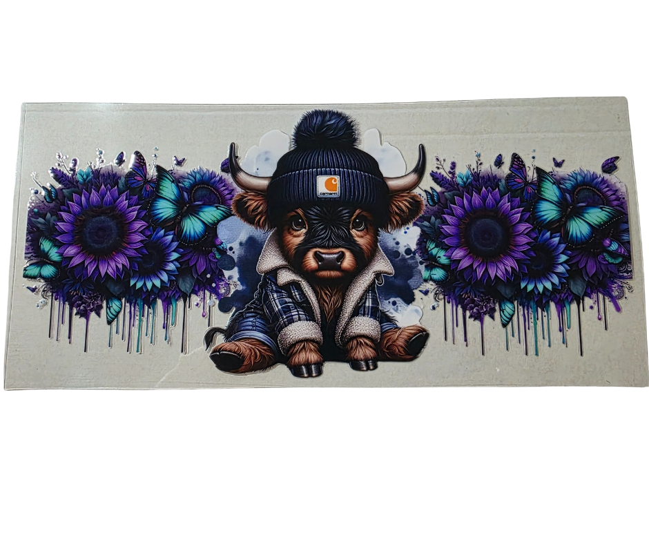 HIGHLAND COW WITH FLOWERS