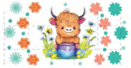 HIGHLAND COW WITH FLOWERS