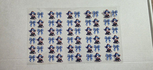 BLUE HIGHLAND COW WITH BOWS PEN DECAL