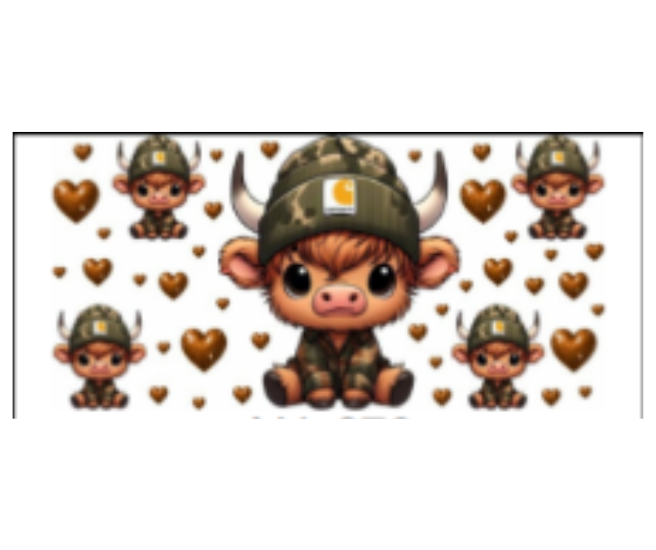 CAMO GREEN HIGHLAND COW BEANIE